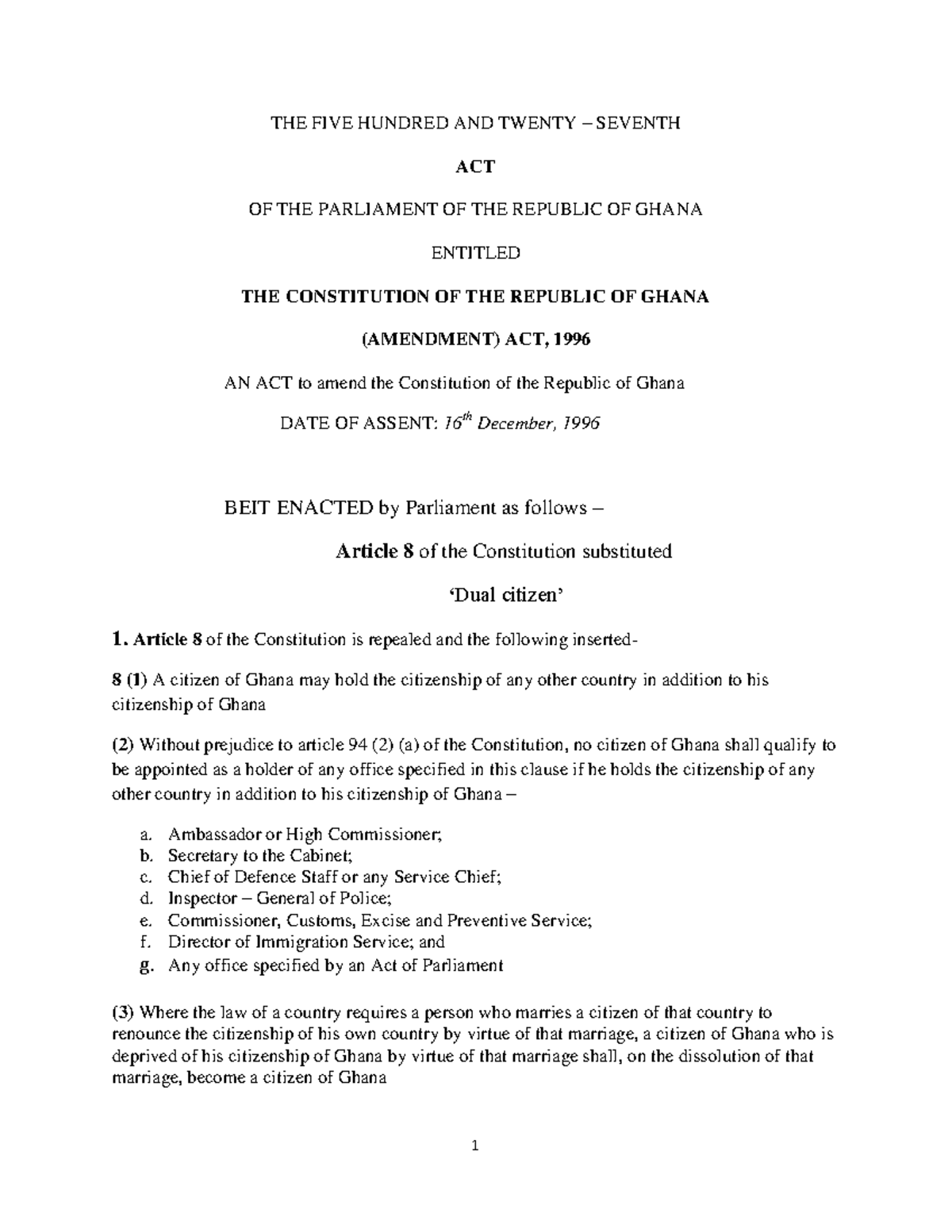 The 1992 Constitution Of The Republic Of Ghana - THE FIVE HUNDRED AND ...