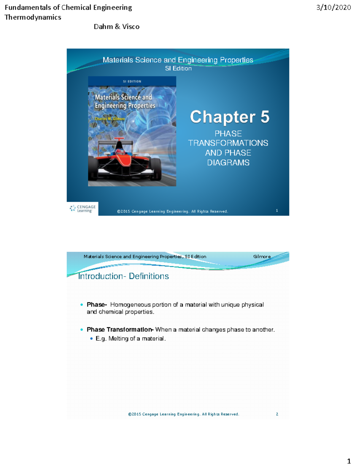 Lecture 3 revised note and note - Thermodynamics Dahm & Visco PHASE ...