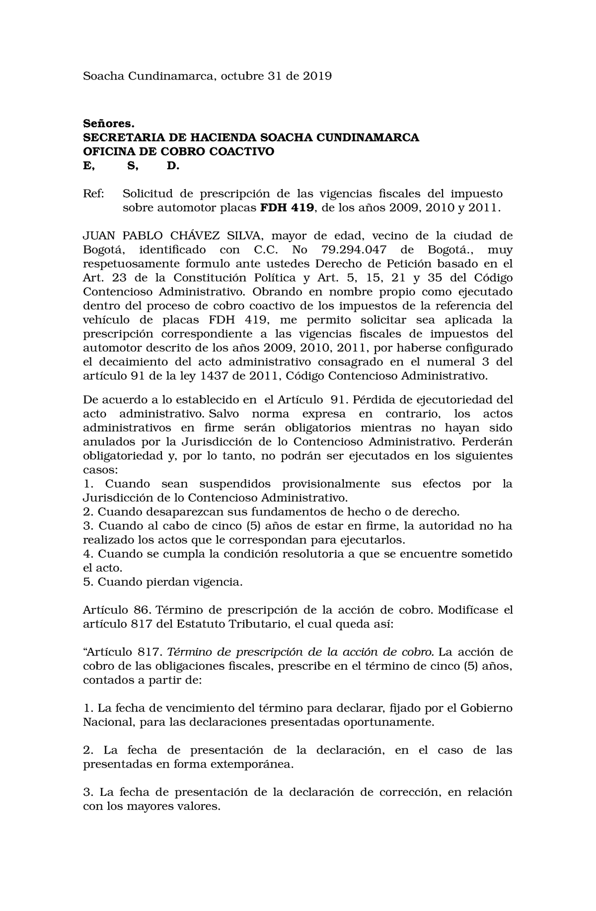 Transito Carta Modelo De Derecho De Peticion Yuki Sasaki Carta Exemplo