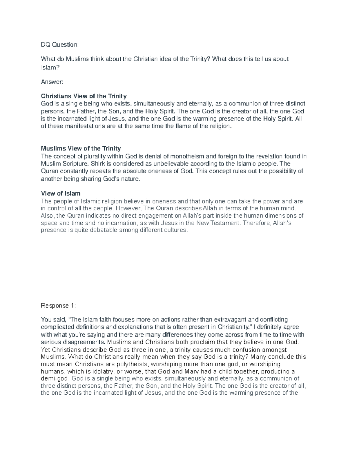 Chapter 13 & 14 - Homework - DQ Question: What do Muslims think about ...