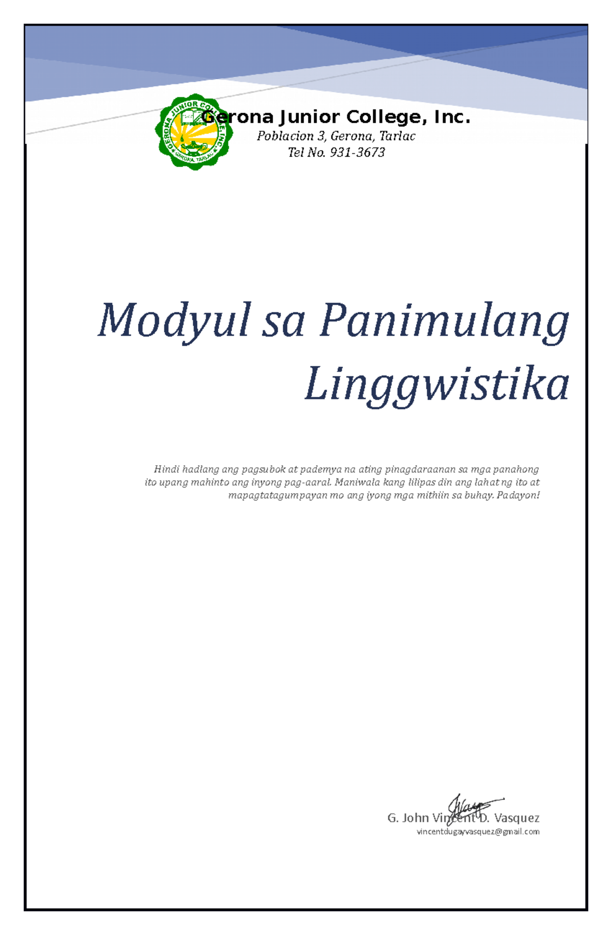 Modyul ( Pinal) - Introduksyon Sa Linggwistika - G. John Vincent D ...