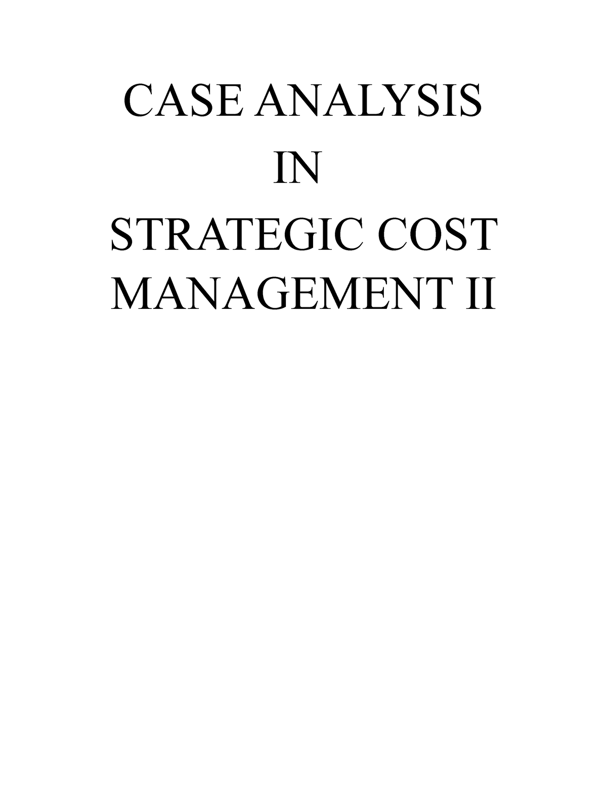 case study on strategic cost management