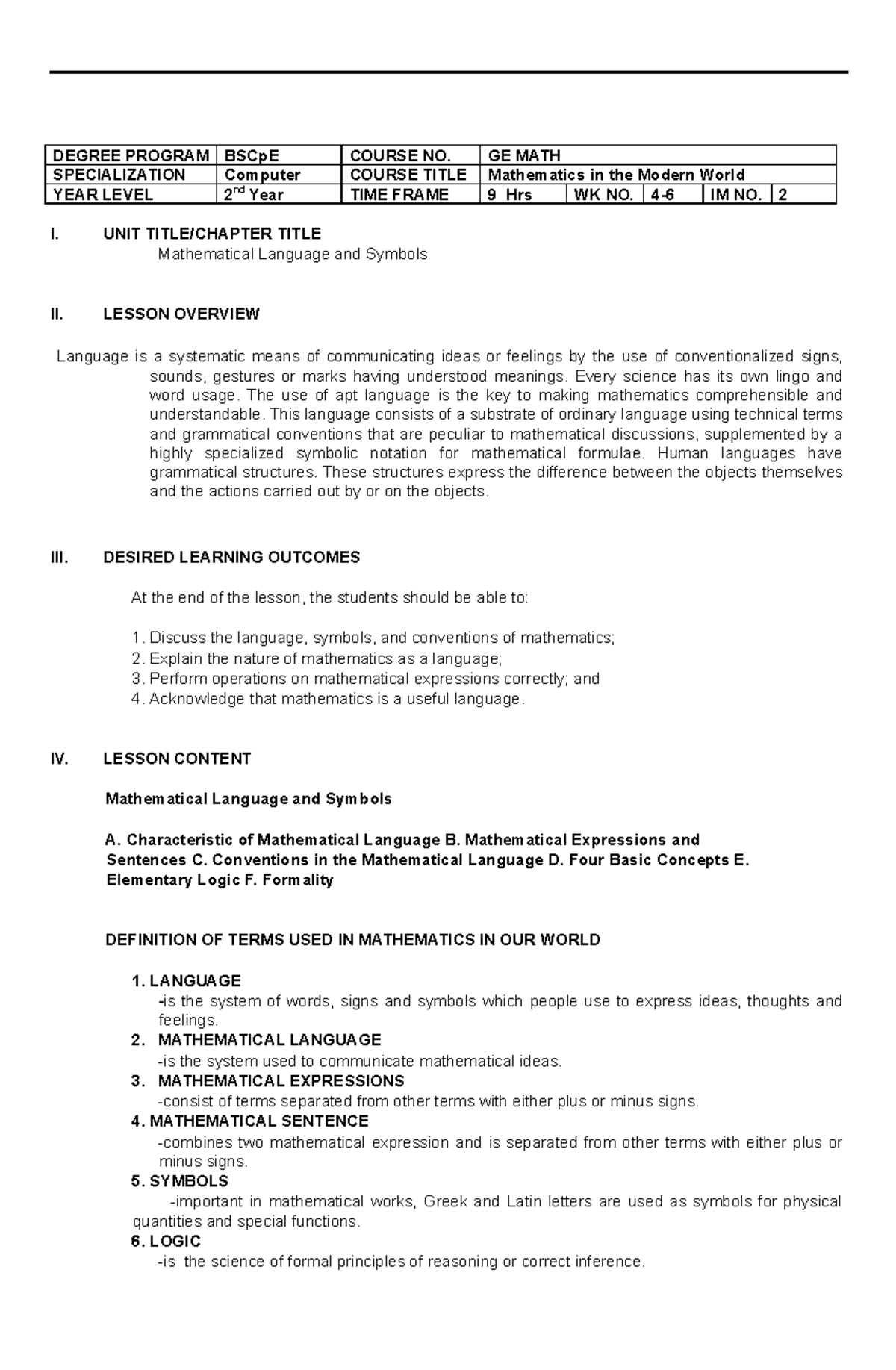 Math-module-Ch2 - MATHEMATICS IN THE MODERN WORLD NOTES - DEGREE ...