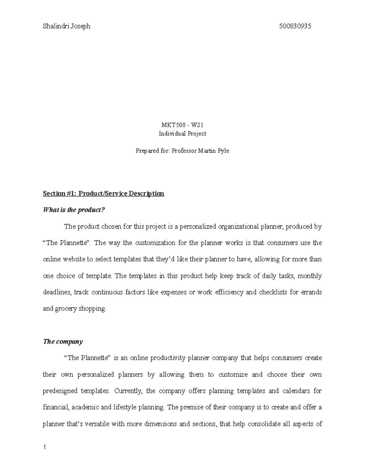 MKT500 Individual Project - MKT500 - W Individual Project Prepared for ...
