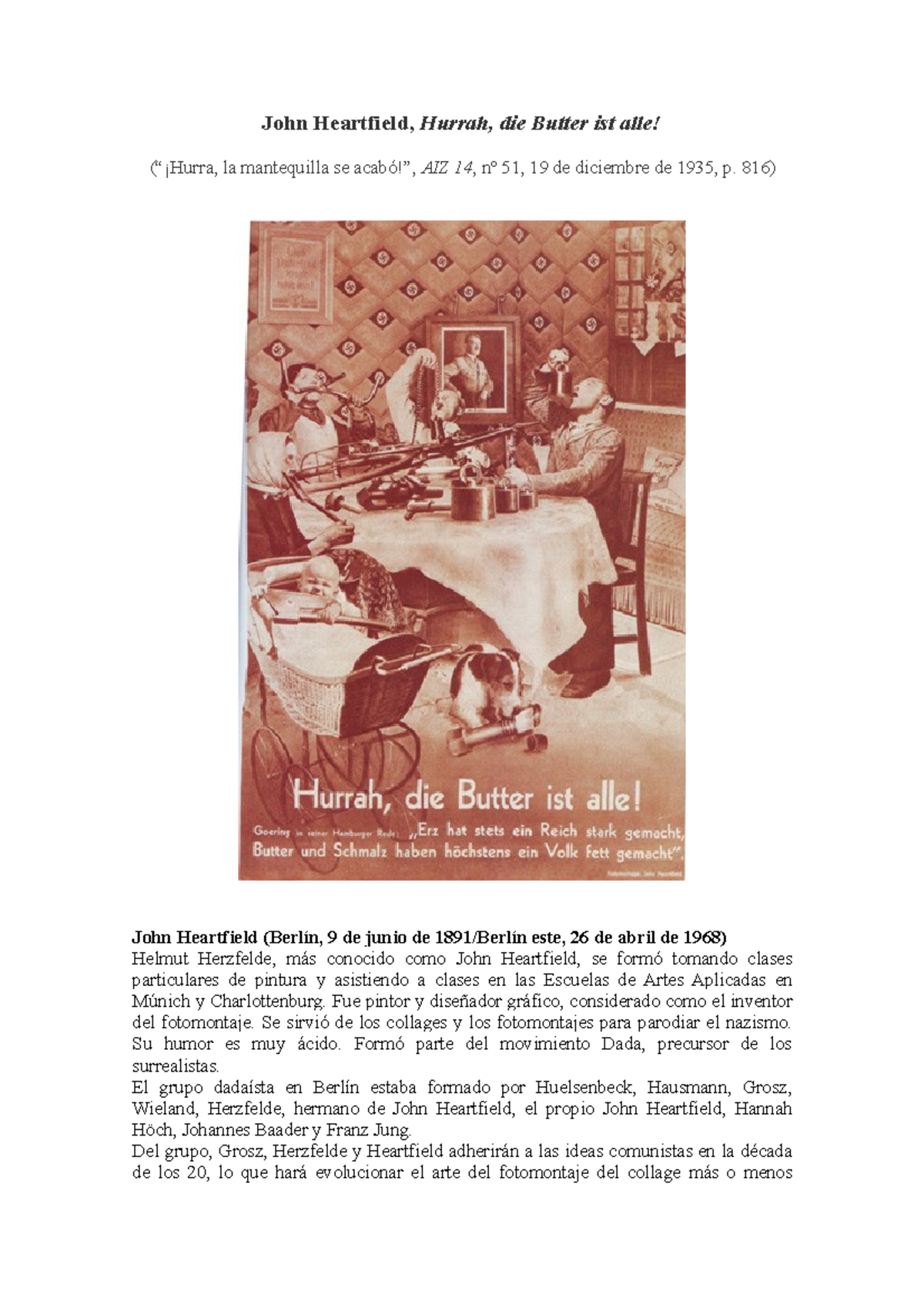 Hurrah, die Butter ist alle! (John Heartfield) John Heartfield, Hurrah, die Butter ist alle