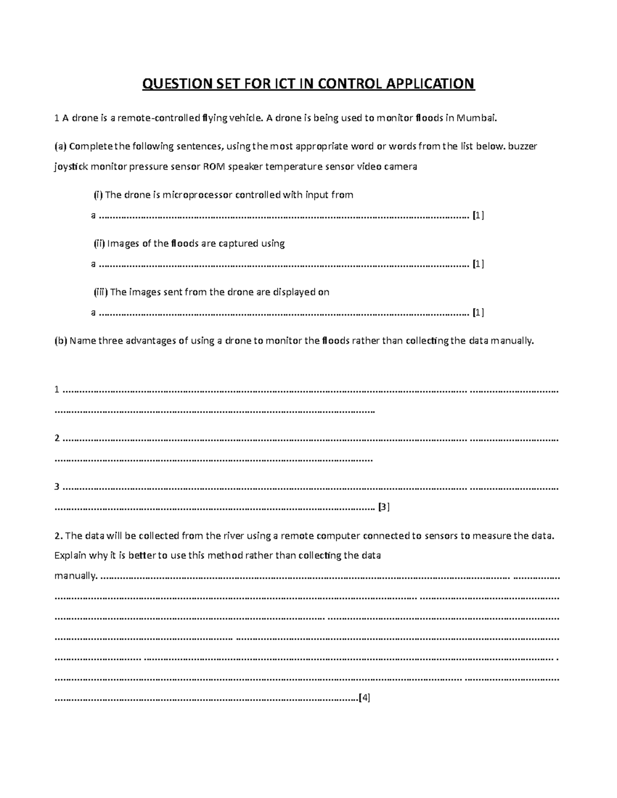 ICT in control question set QUESTION SET FOR ICT IN CONTROL