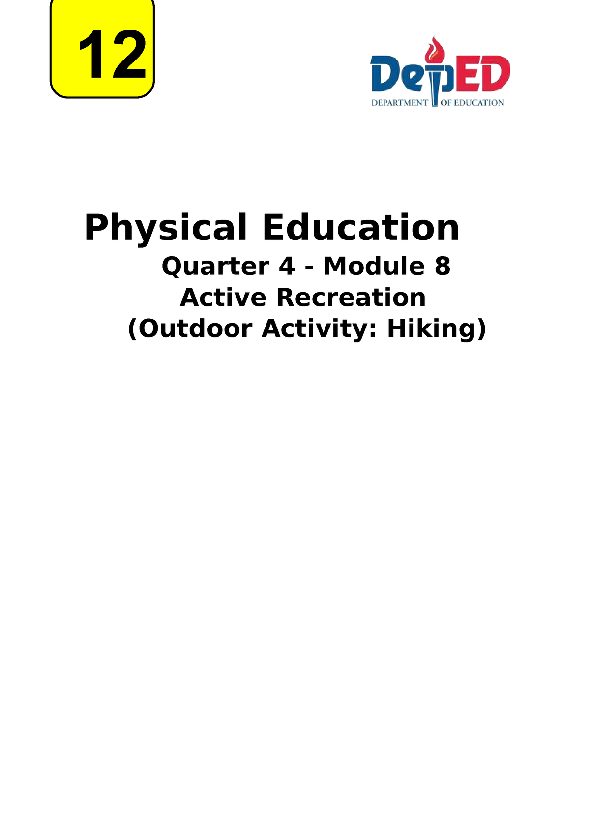 LAS 3 PE12 Q4 MOD8 - P.E - 12 Physical Education Quarter 4 - Module 8 ...