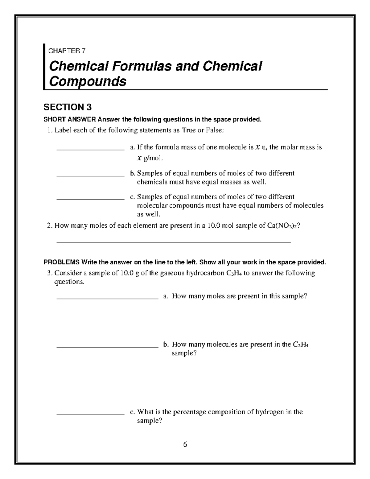 Chemistry worksheet grade 10 ch7 sec3 - 6 CHAPTER 7 Chemical Formulas ...