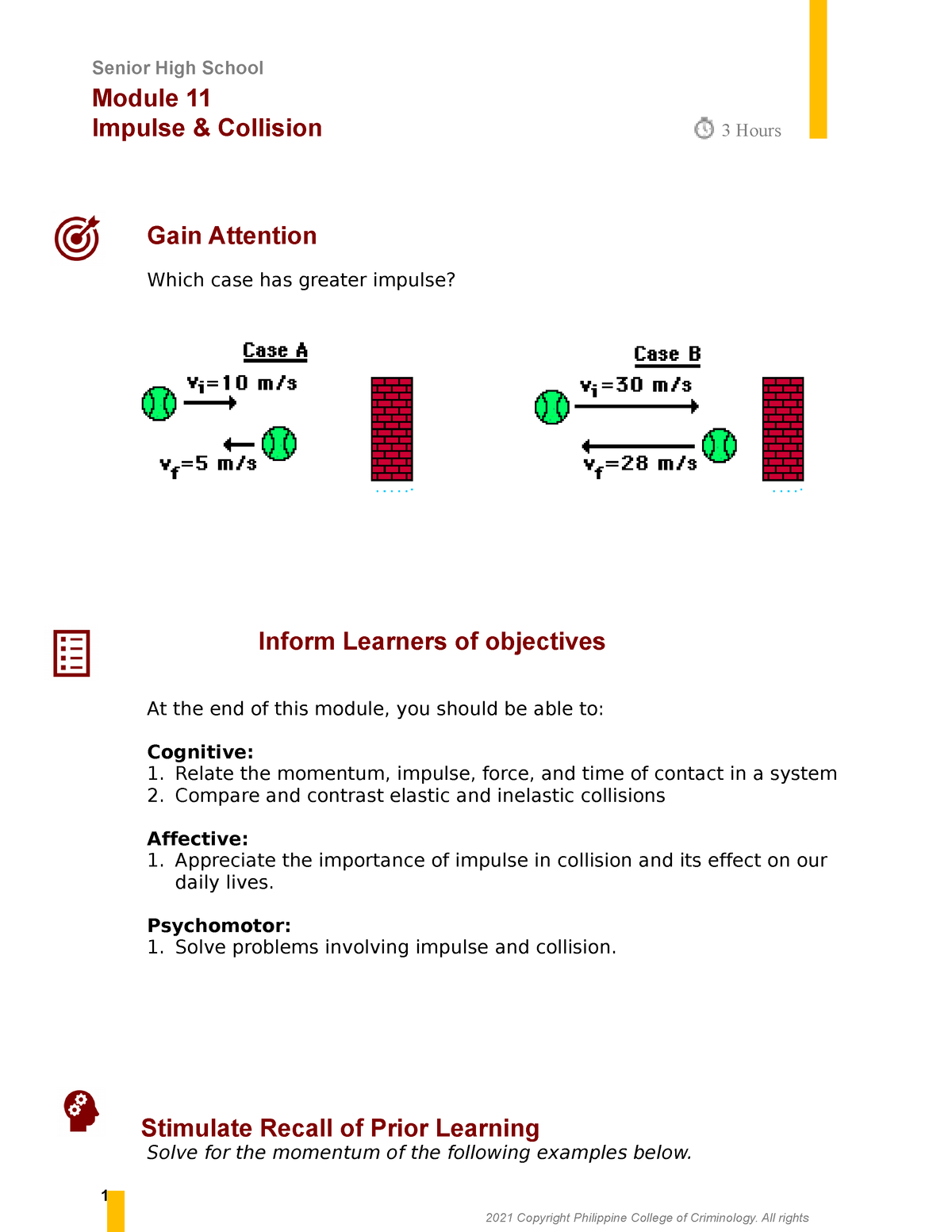 Module # 11 General Physics 1 - Module 11 Impulse & Collision 3 Hours ...