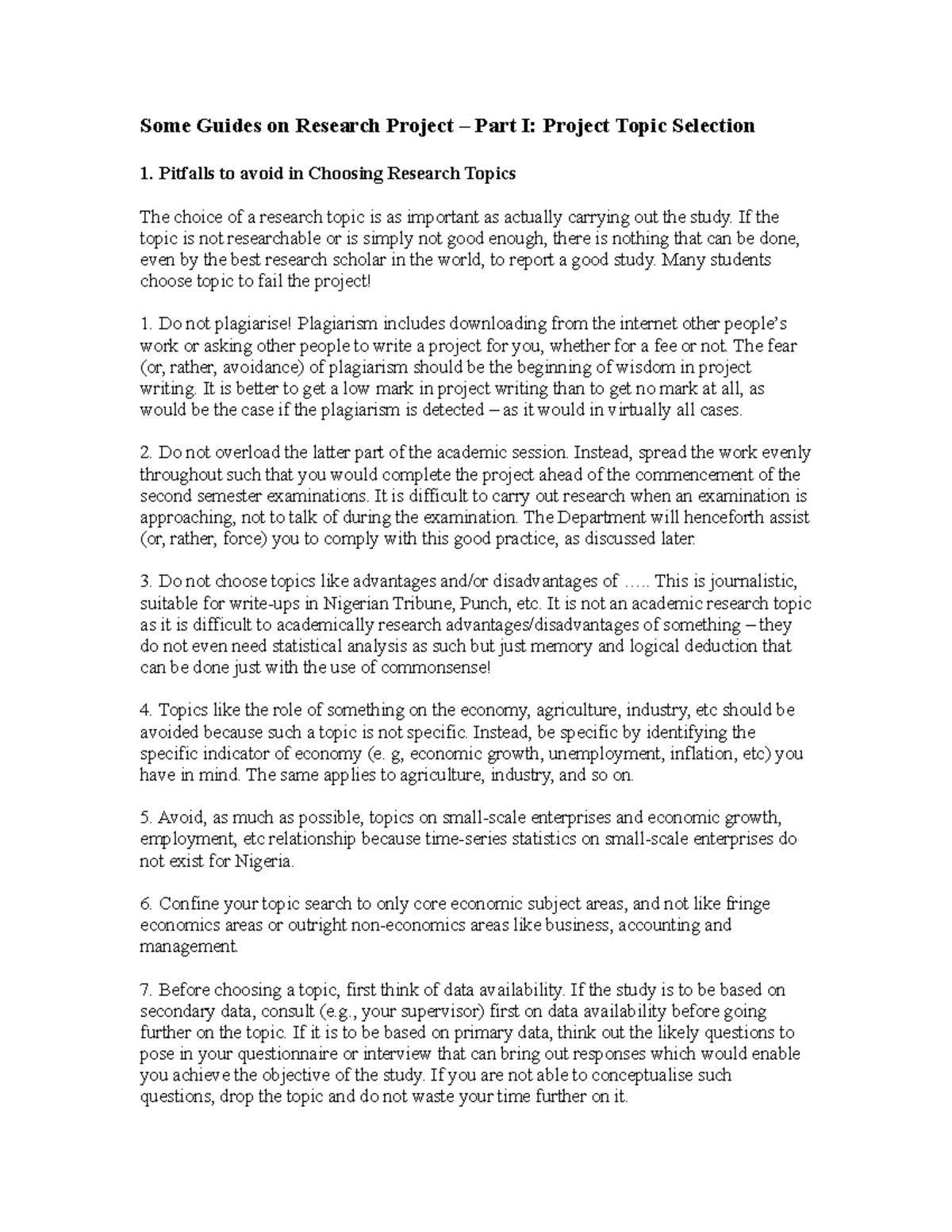 ECN 310 Project Writing Guides - Some Guides on Research Project – Part ...
