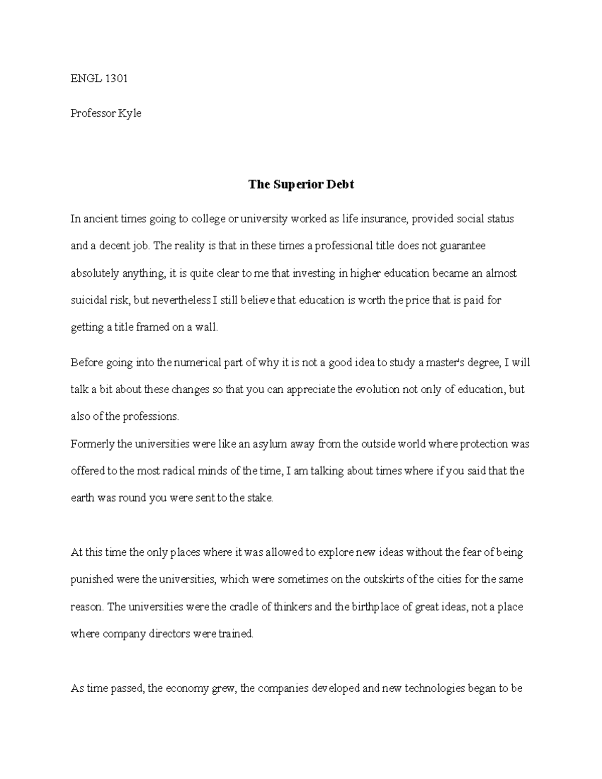 the-cost-of-education-essay-engl-1301-professor-kyle-the-superior