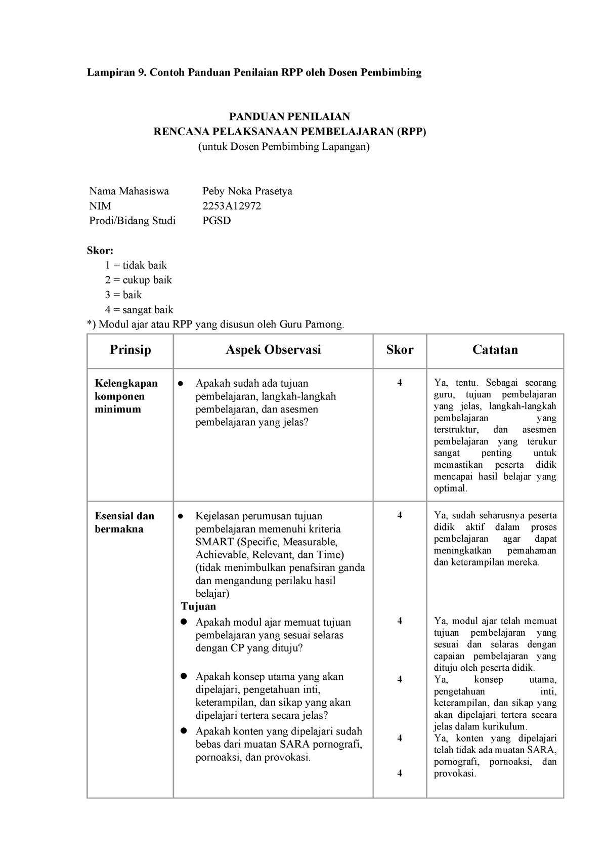 Lampiran 9 - Contoh Panduan Penilaian RPP Oleh Dosen Pembimbing ...