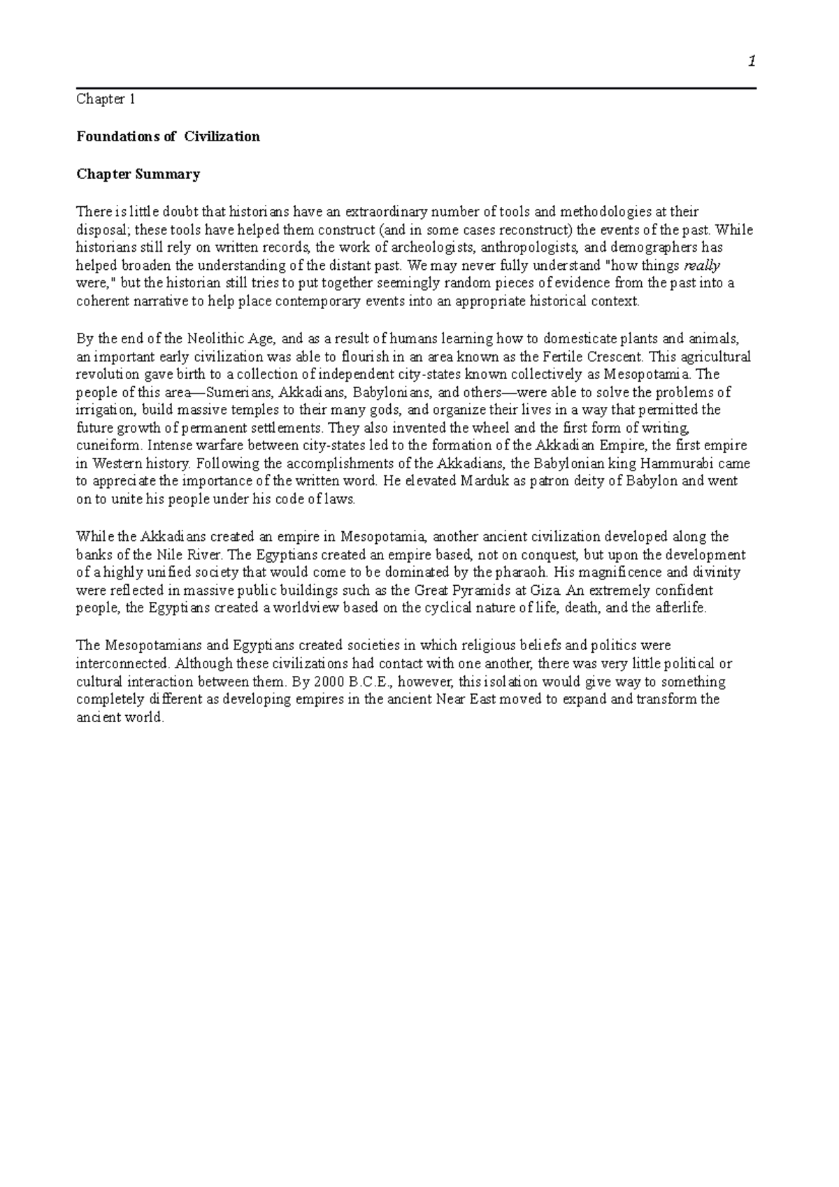 RM - Chapter 1 - Foundations of Civilization - Chapter 1 Foundations of ...