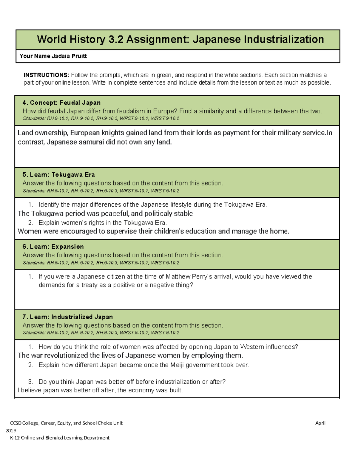 Copy of World History 3.2 Assignment: Japanese Industrialization ...