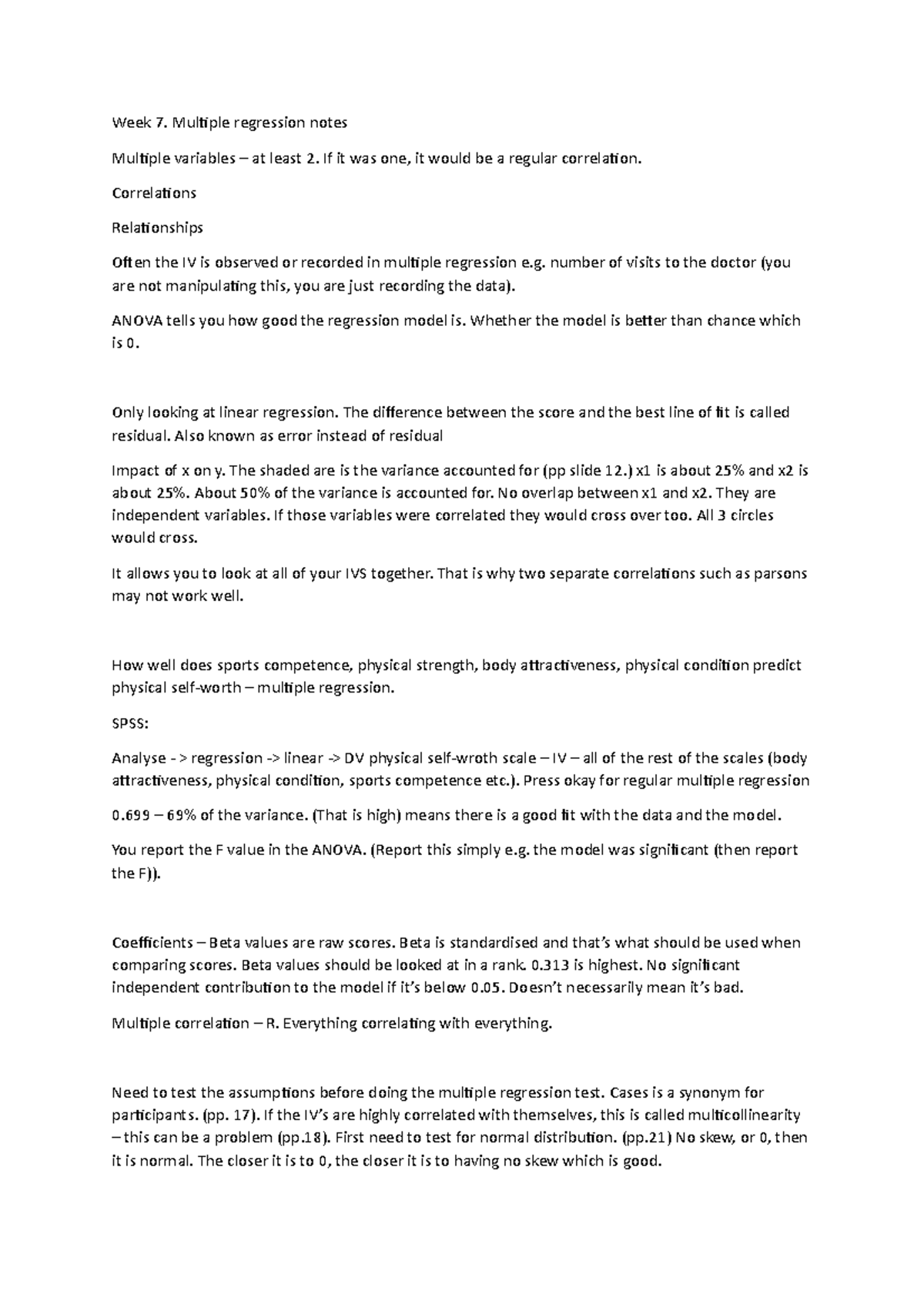 Week 7 multiple regression notes - Week 7. Multiple regression notes ...