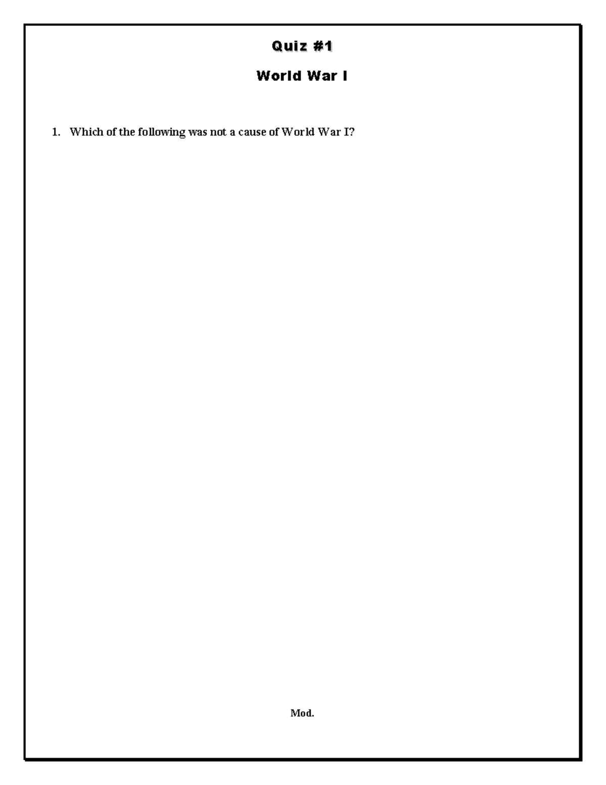World War 1 Free Worksheets
