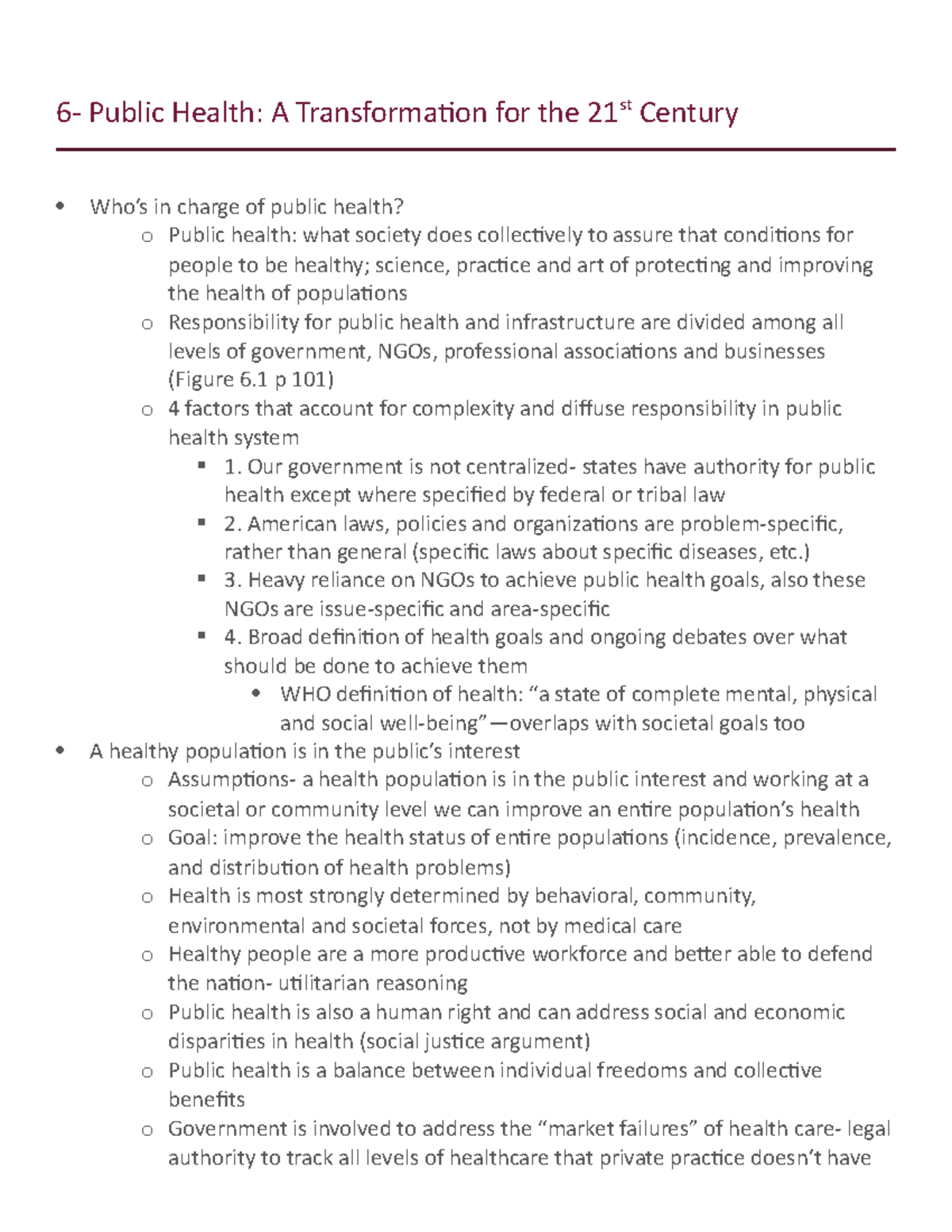 Module 2 Reading Notes - 6- Public Health: A Transformation for the ...