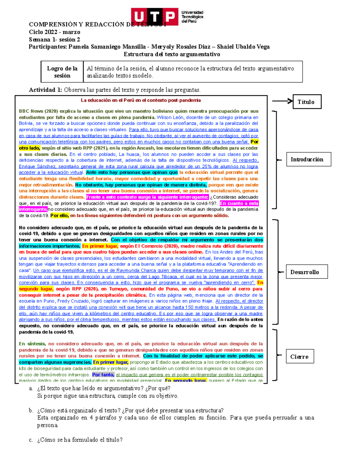 S S Material Estructura Del Texto Argumentativo Marzo