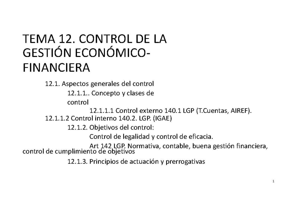 TEMA 12 Control DE LA Gestión Económico Financiera - 1 TEMA 12. CONTROL ...