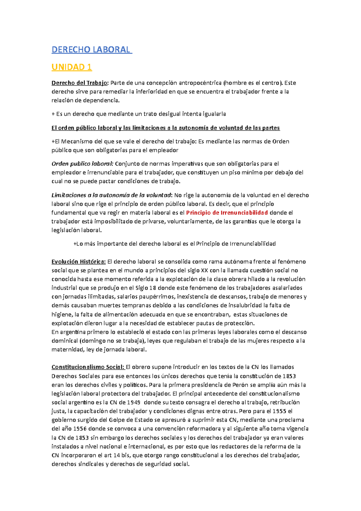 Unid 1 - Derecho Laboral y previsional Tomo I - Clases - DERECHO ...
