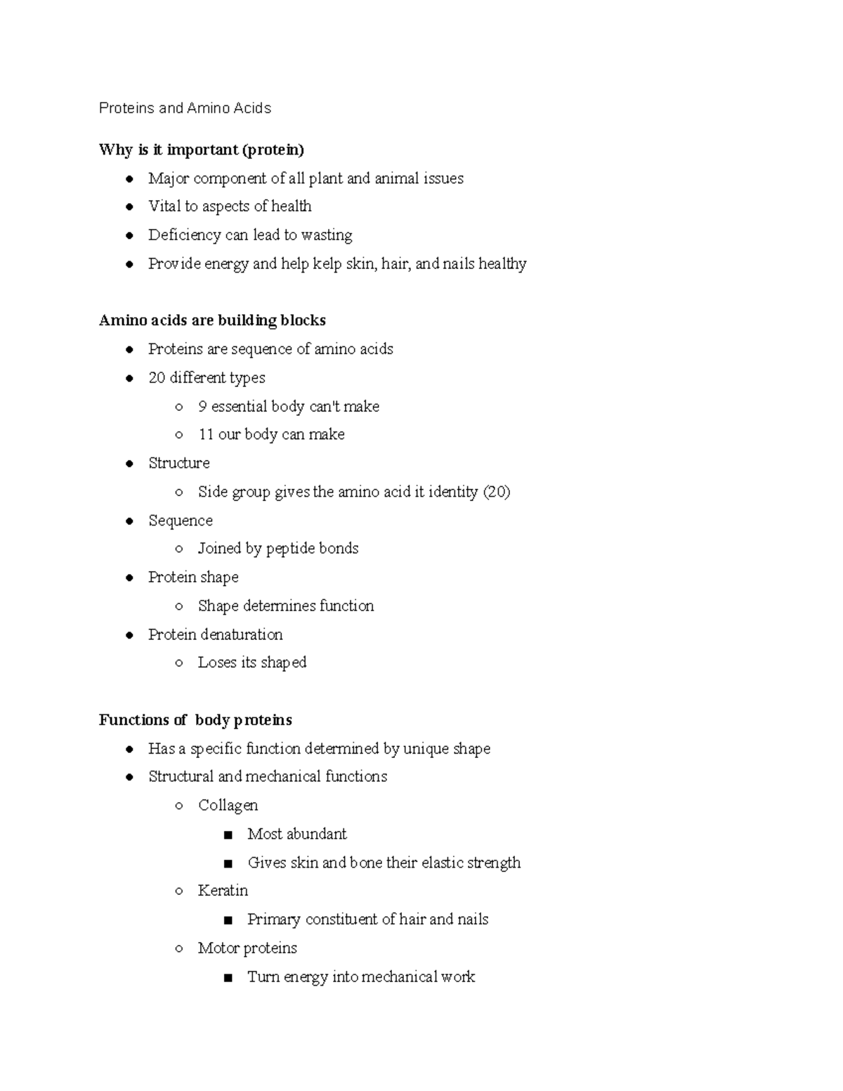 Chapter 6 Proteins and Amino Acids Proteins and Amino Acids Why is it important (protein
