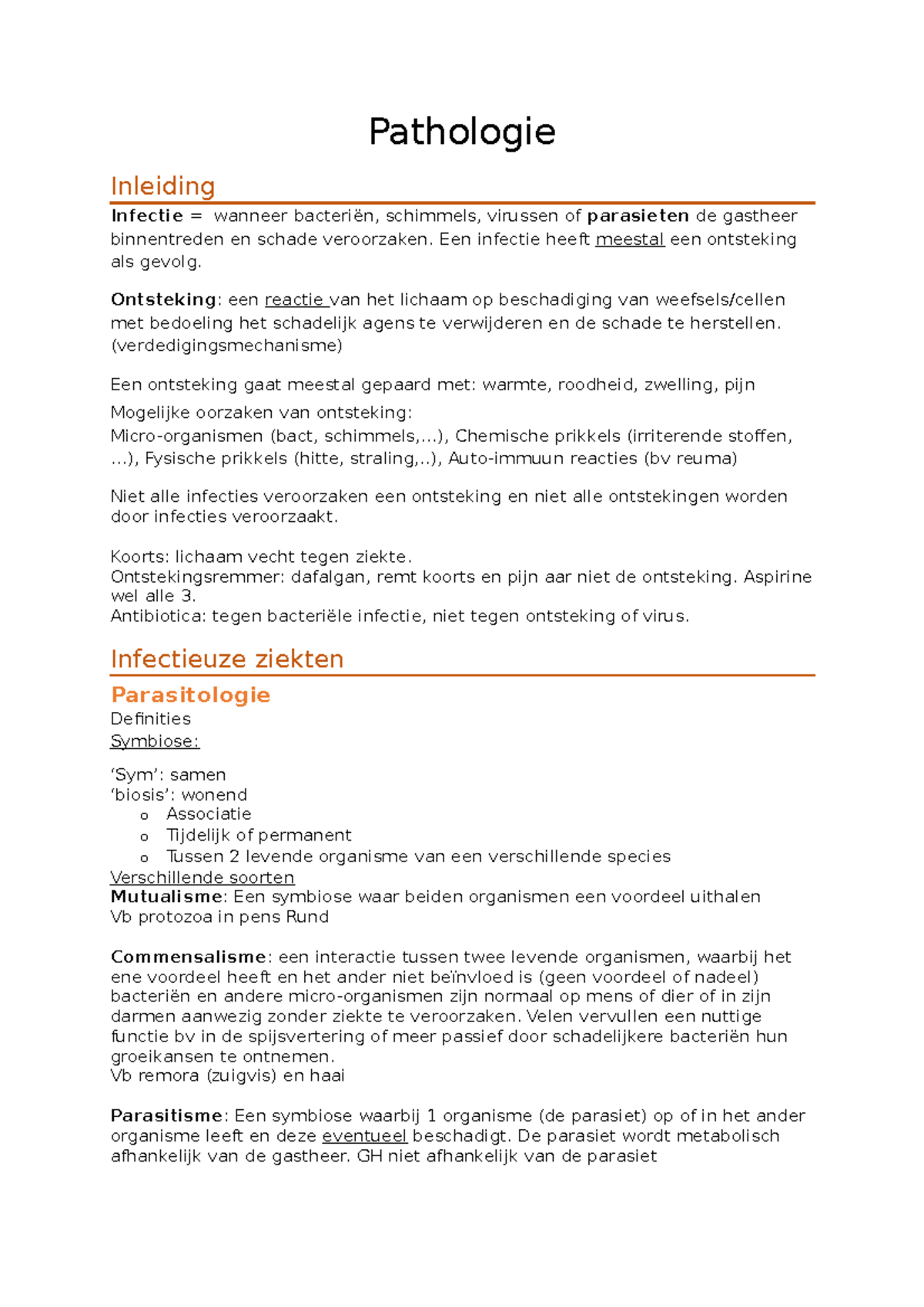 Samenvatting Compleet Pathologie Pathologie Inleiding Infectie