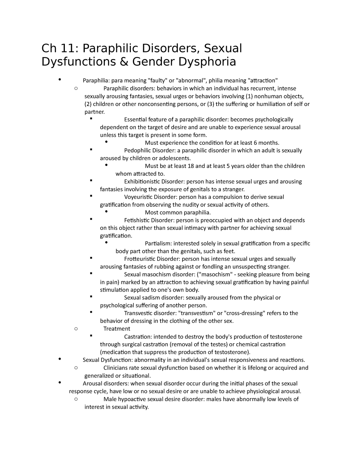 Ch 11 Paraphilic Disorders Sexual Dysfunctions Gender Dysphoria