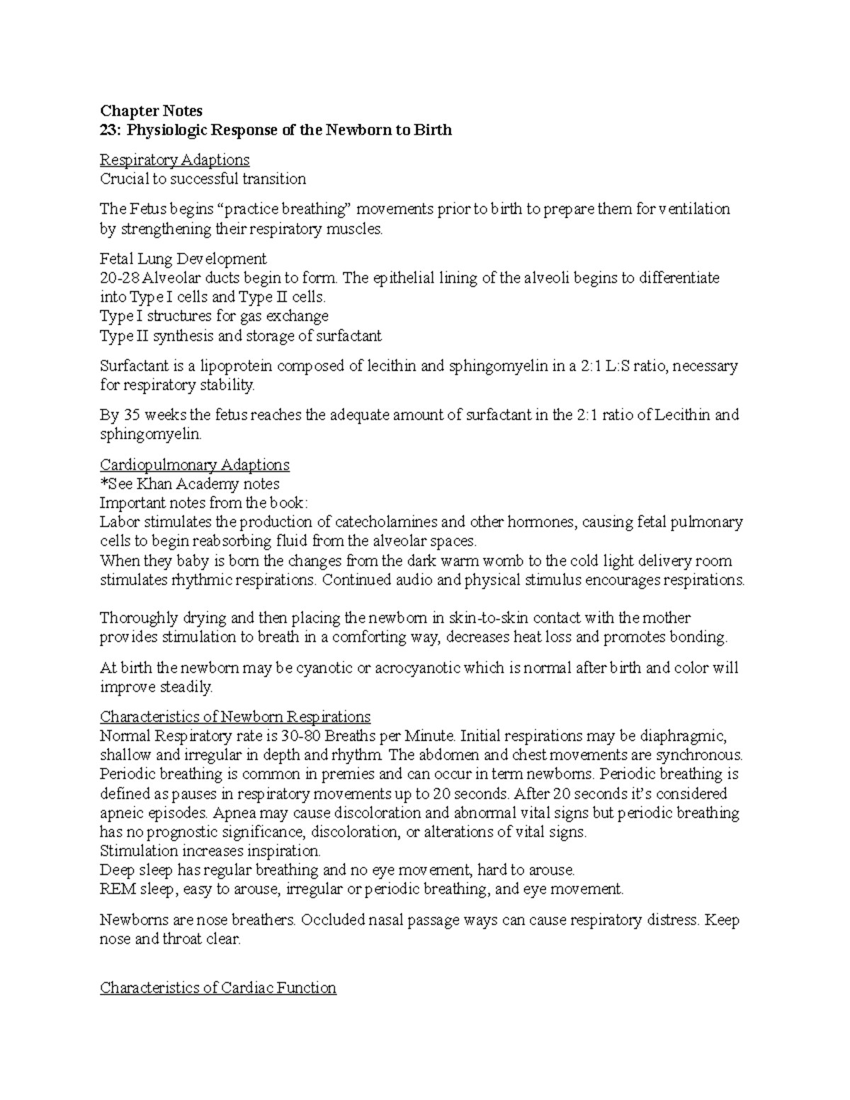 Maternal Newborn Nursing Test 1 Notes Chapter Notes 23 Physiologic