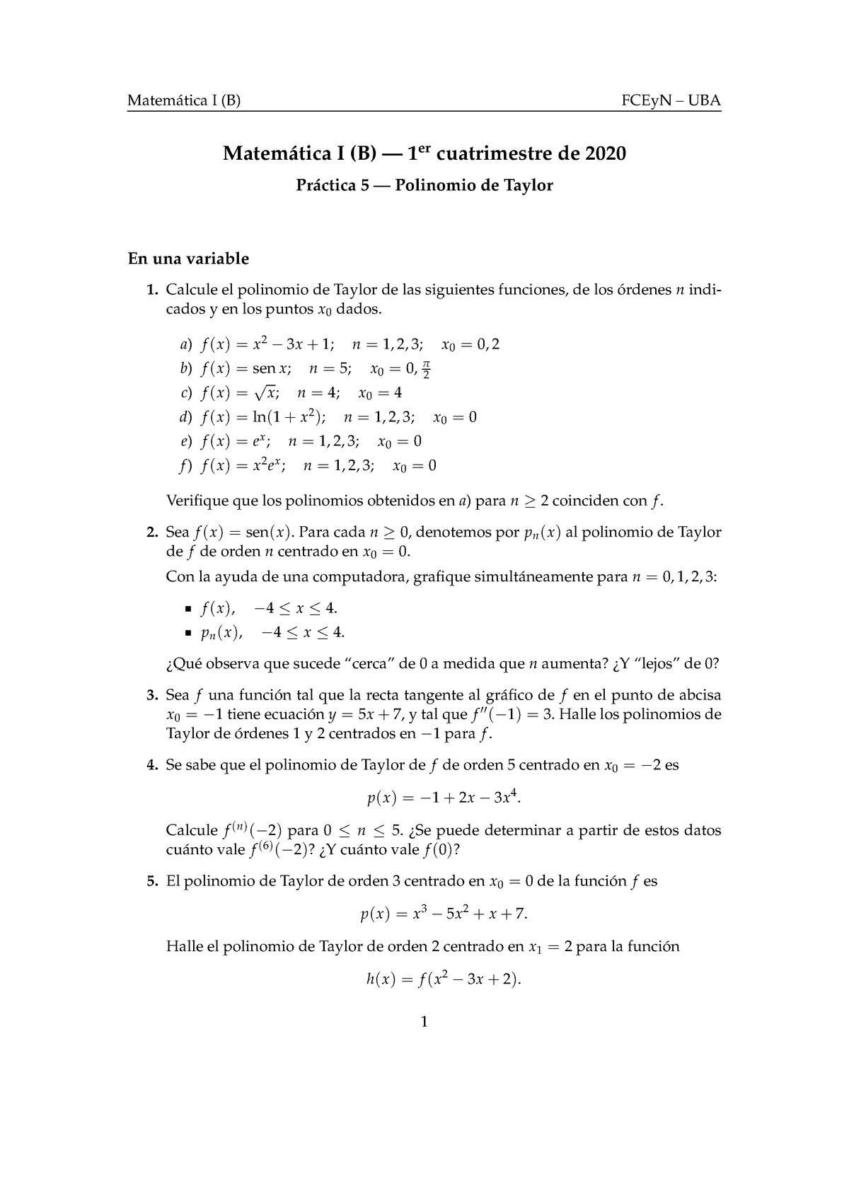 Practica 5 - Matemática 1 - Matematica I (B) ́ FCEyN – UBA Matem ́atica ...