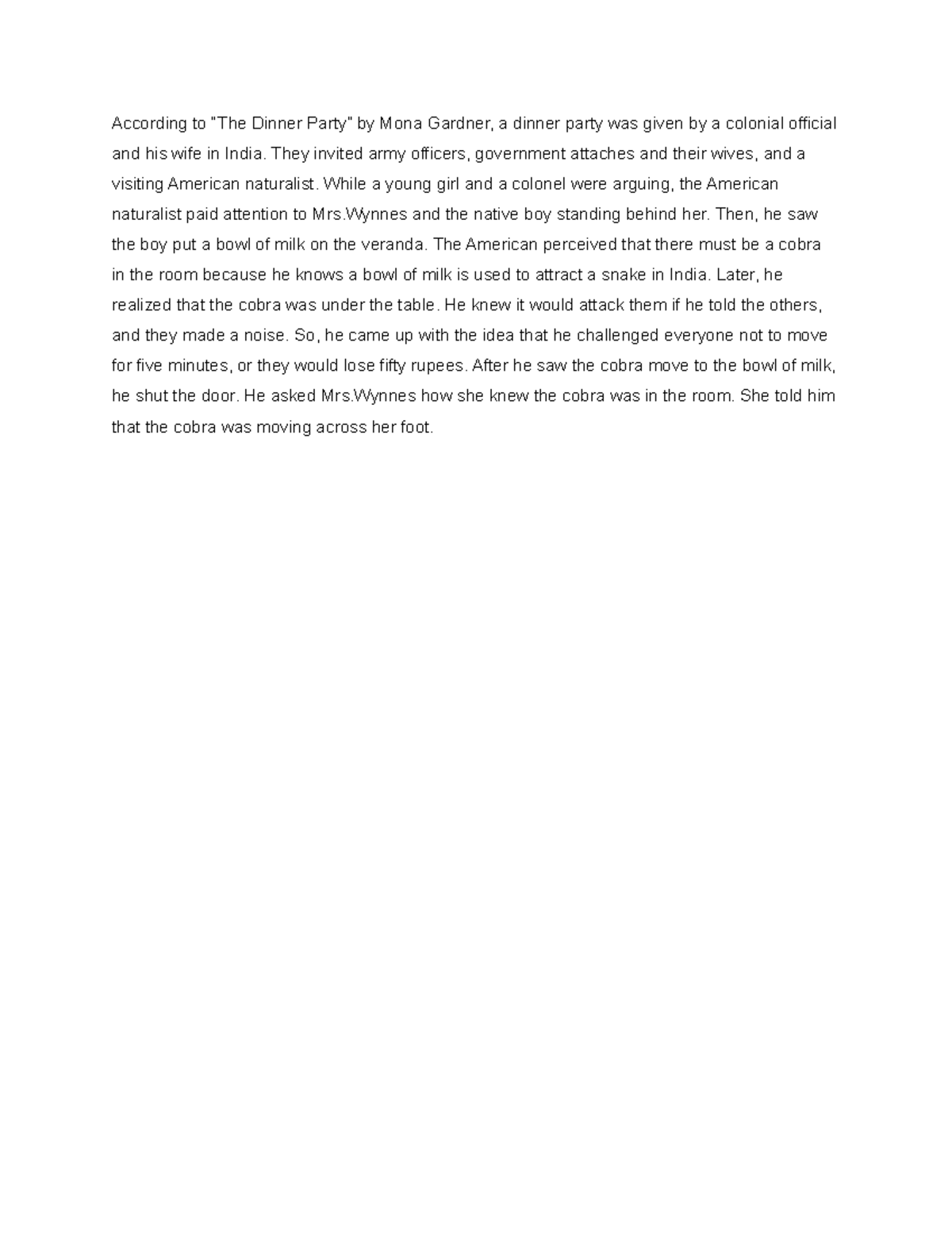 Summary According to