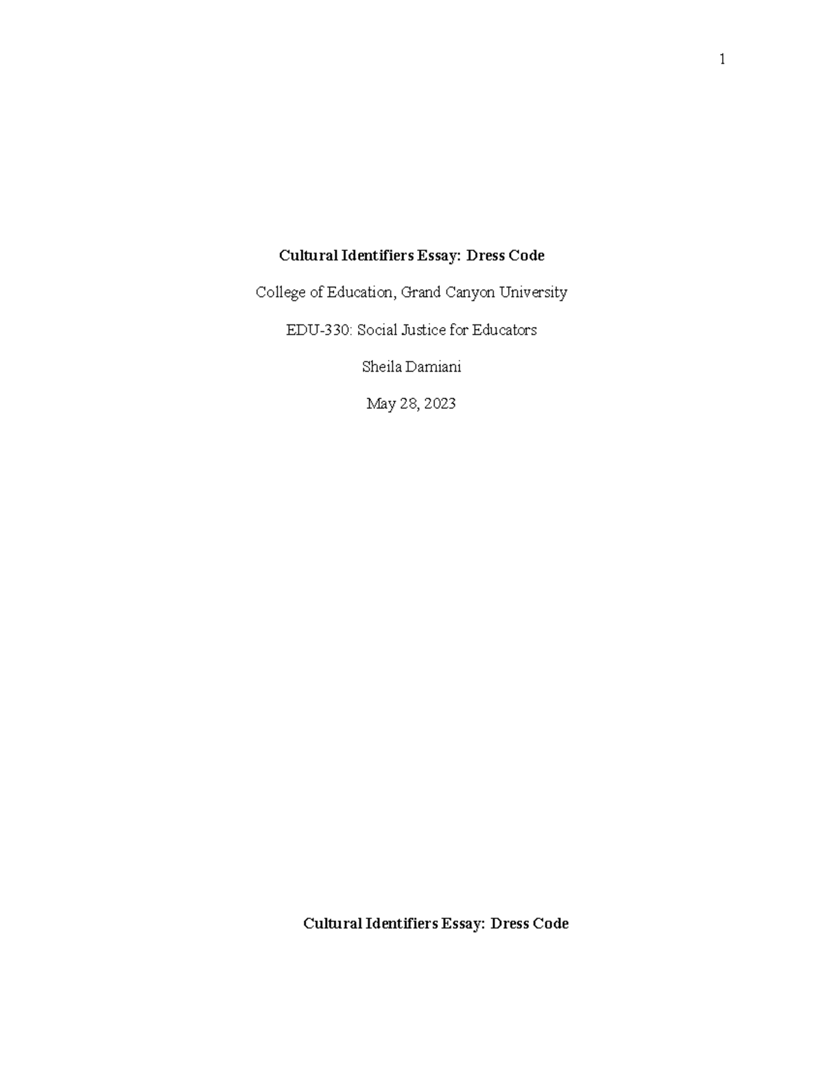 EDU330T4 Dress Code Rough Draft Cultural Identifiers Essay Dress