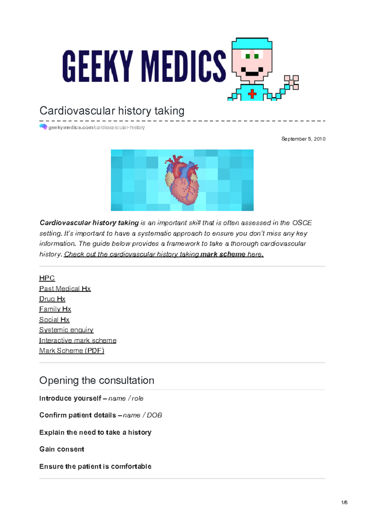 How to take a CVS history September 5, 2010 Cardiovascular history