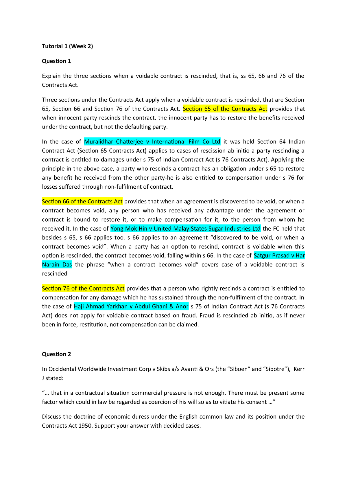 355613 Tutorial 1 Contract Law Ii Mmu Studocu