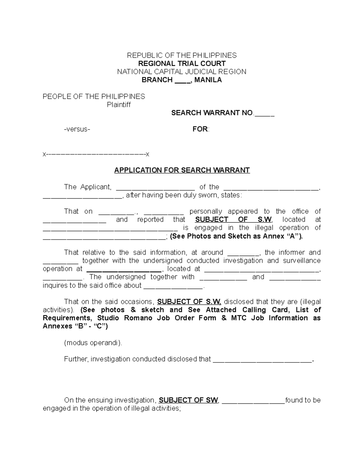 Affidavit of arrest sample jakabanglakannahg - REPUBLIC OF THE ...