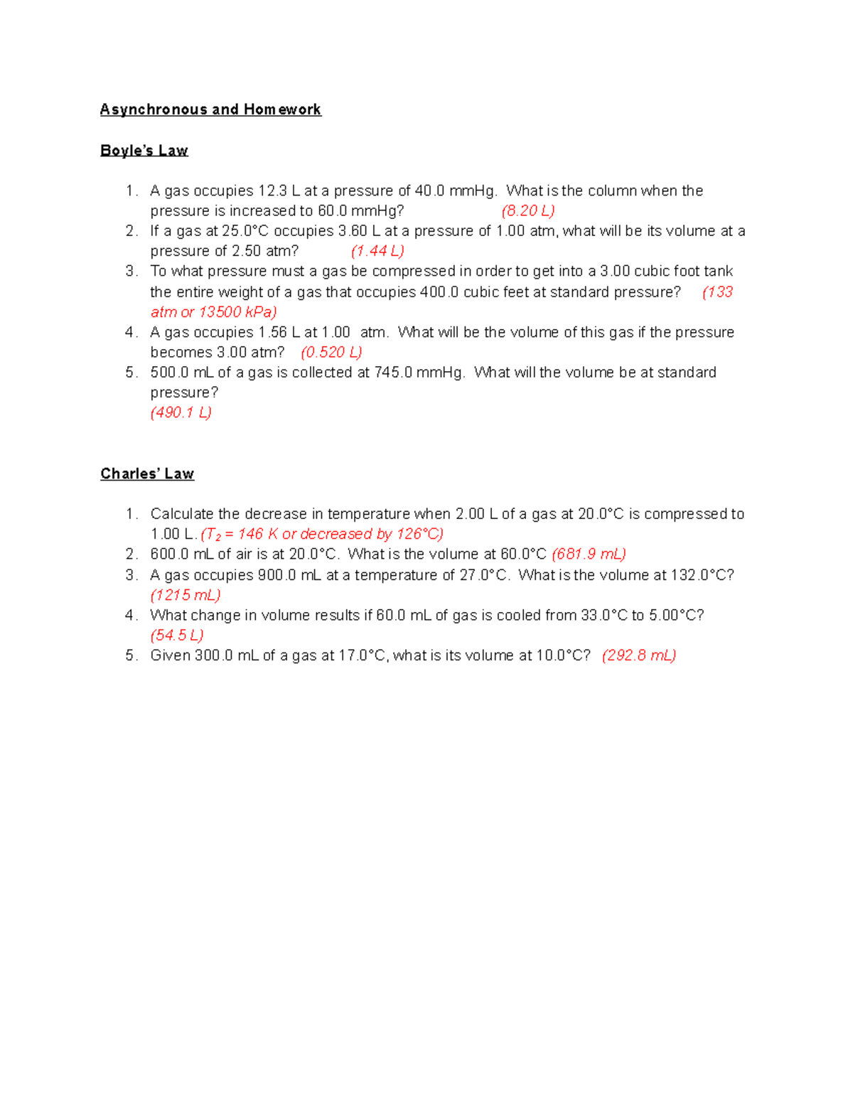 Asynchronous and Homework - Asynchronous and Homework Boyle’s Law A gas ...