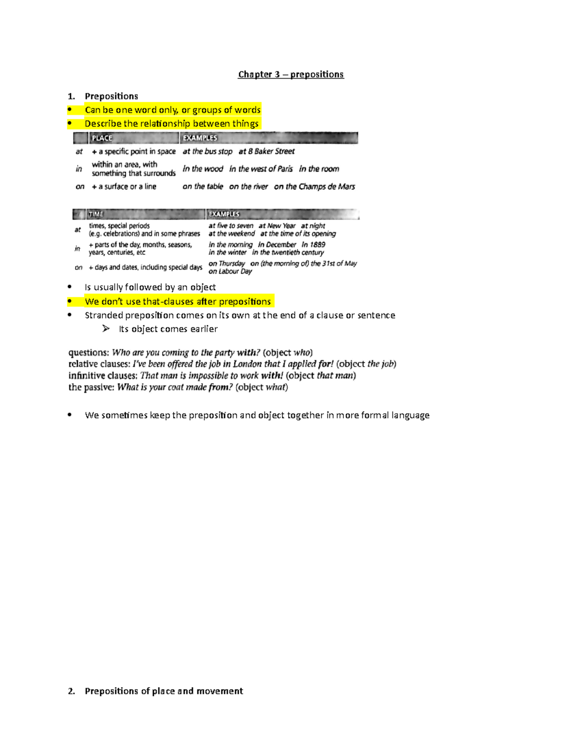 Chapter 3 – prepositions - Chapter 3 – prepositions Prepositions Can be ...