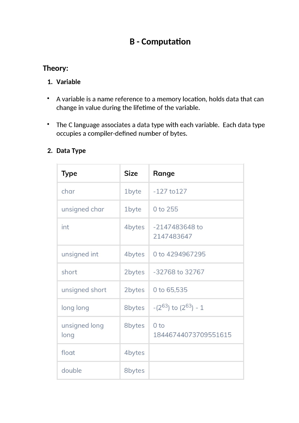 Basic Computation - B - Computation Theory: 1. Variable A Variable Is A ...