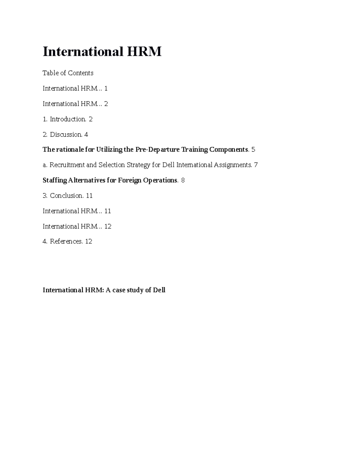 Academic Materials International HRM... Table of Contents