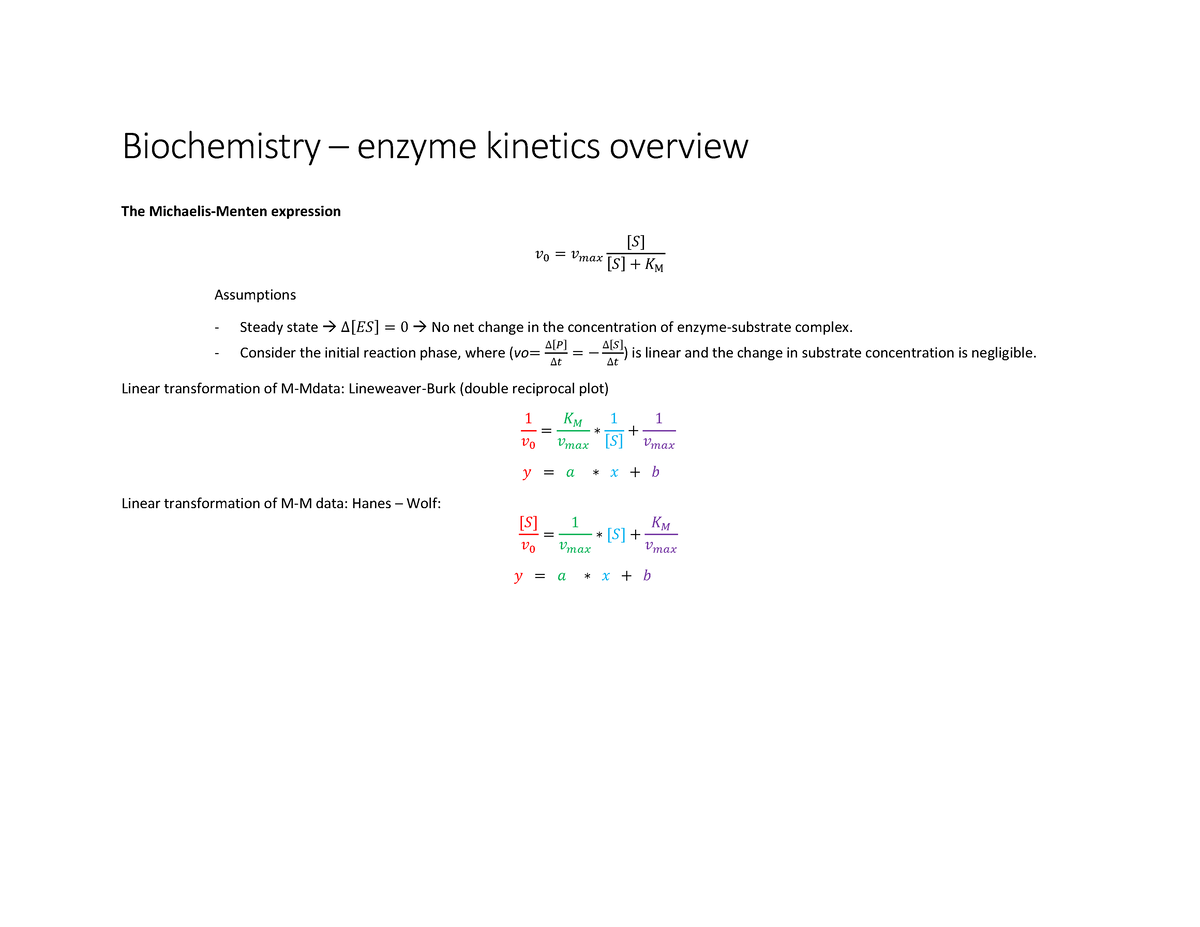 Enzyme Kinetics Overview - Biochemistry – Enzyme Kinetics Overview ...