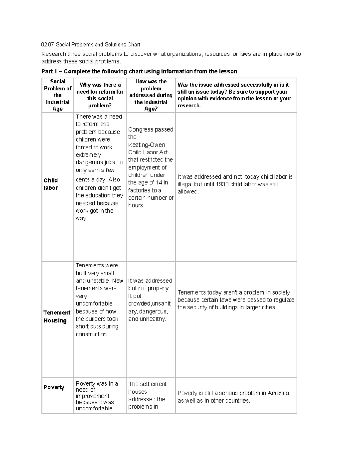 02.07 assignment - 02 Social Problems and Solutions Chart Research ...