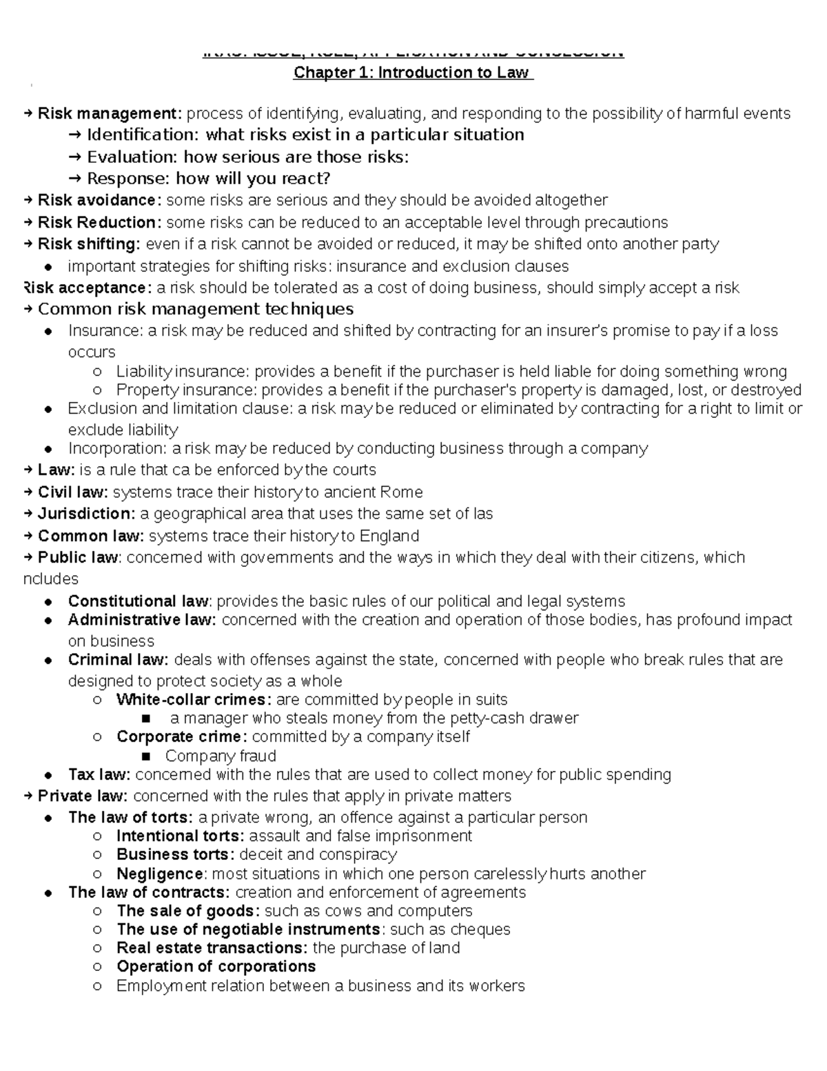 Coursehero 1-4 midterm - Law 122 Exam Notes IRAC: ISSUE, RULE ...