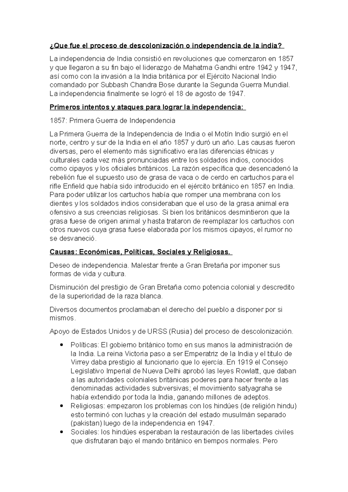 Descolonizacion De India Derecho Comercial I Unne Studocu