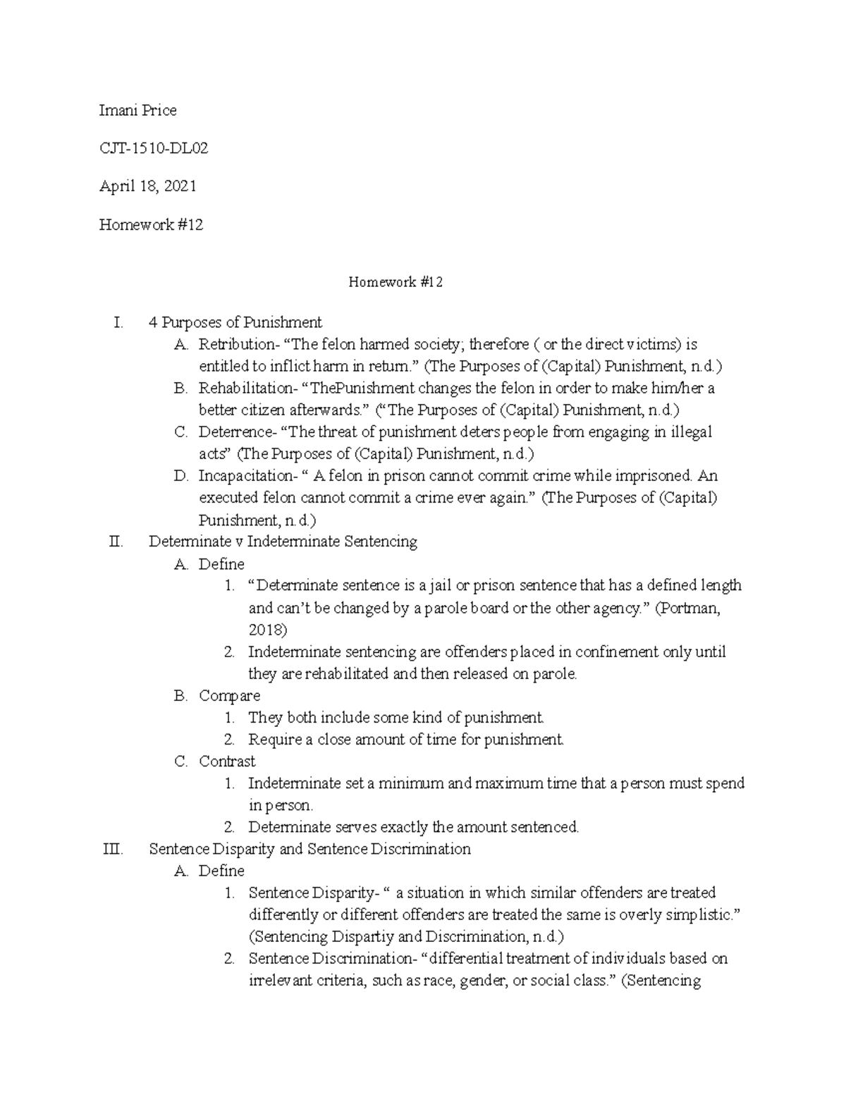 Homework #12 - Notes - Imani Price CJT-1510-DL April 18, 2021 Homework ...