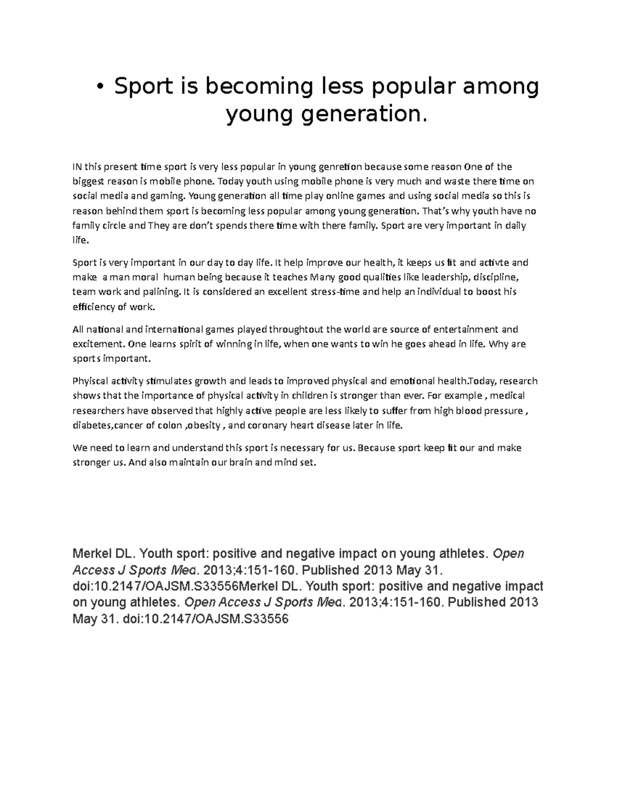 Analytical essay ahsan ali (bse21f009) • Sport is less