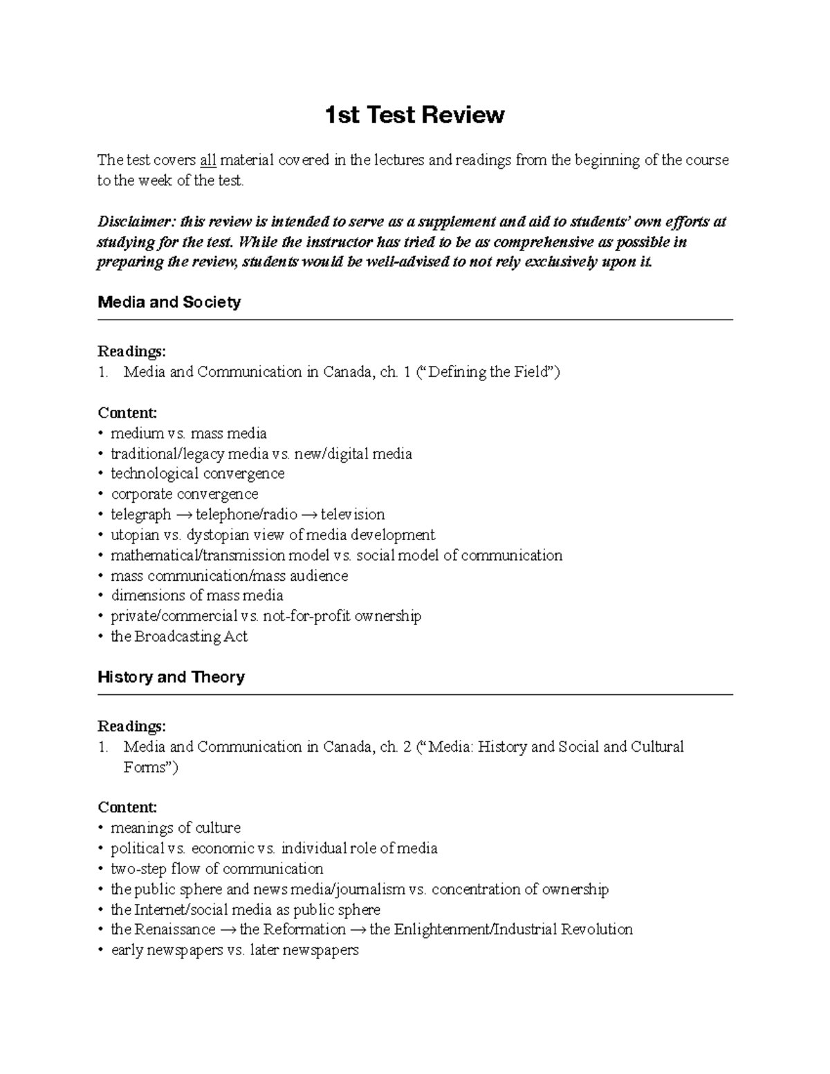 Review Communication - 1st Test Review The test covers all material ...