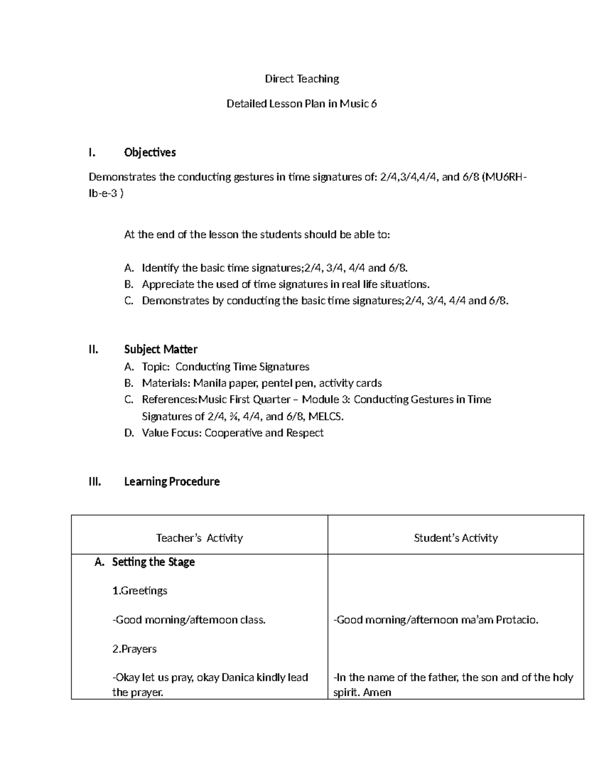 Detailed Lesson Planin Music 6 - Direct Teaching Detailed Lesson Plan ...