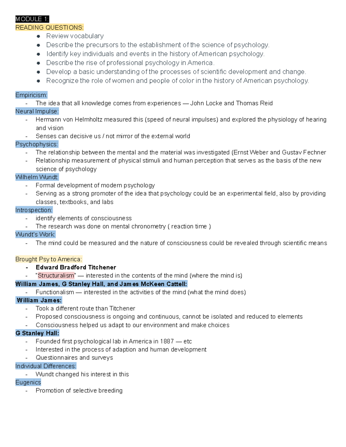 MIND Brain BODY Behavior - Module 1 - MODULE 1: READING QUESTIONS ...