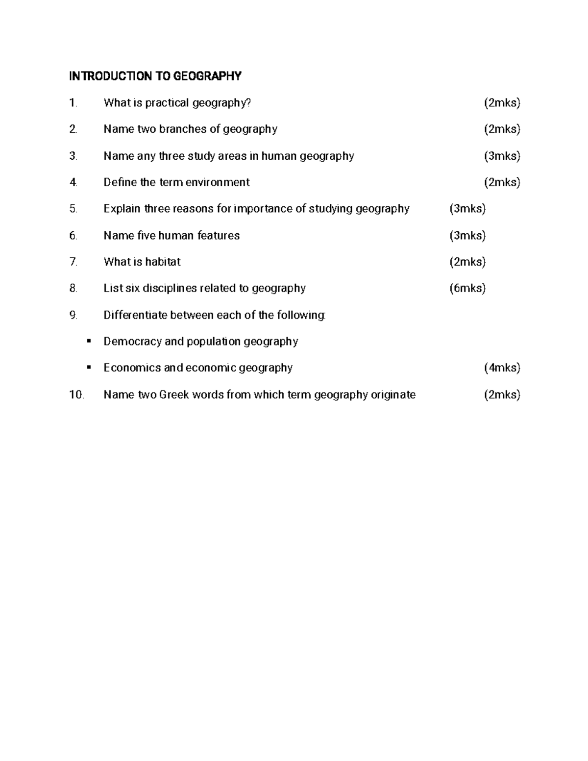 Geographical Topical Questions FORM 1 - 4 - INTRODUCTIONTOGEOGRAPHY ...