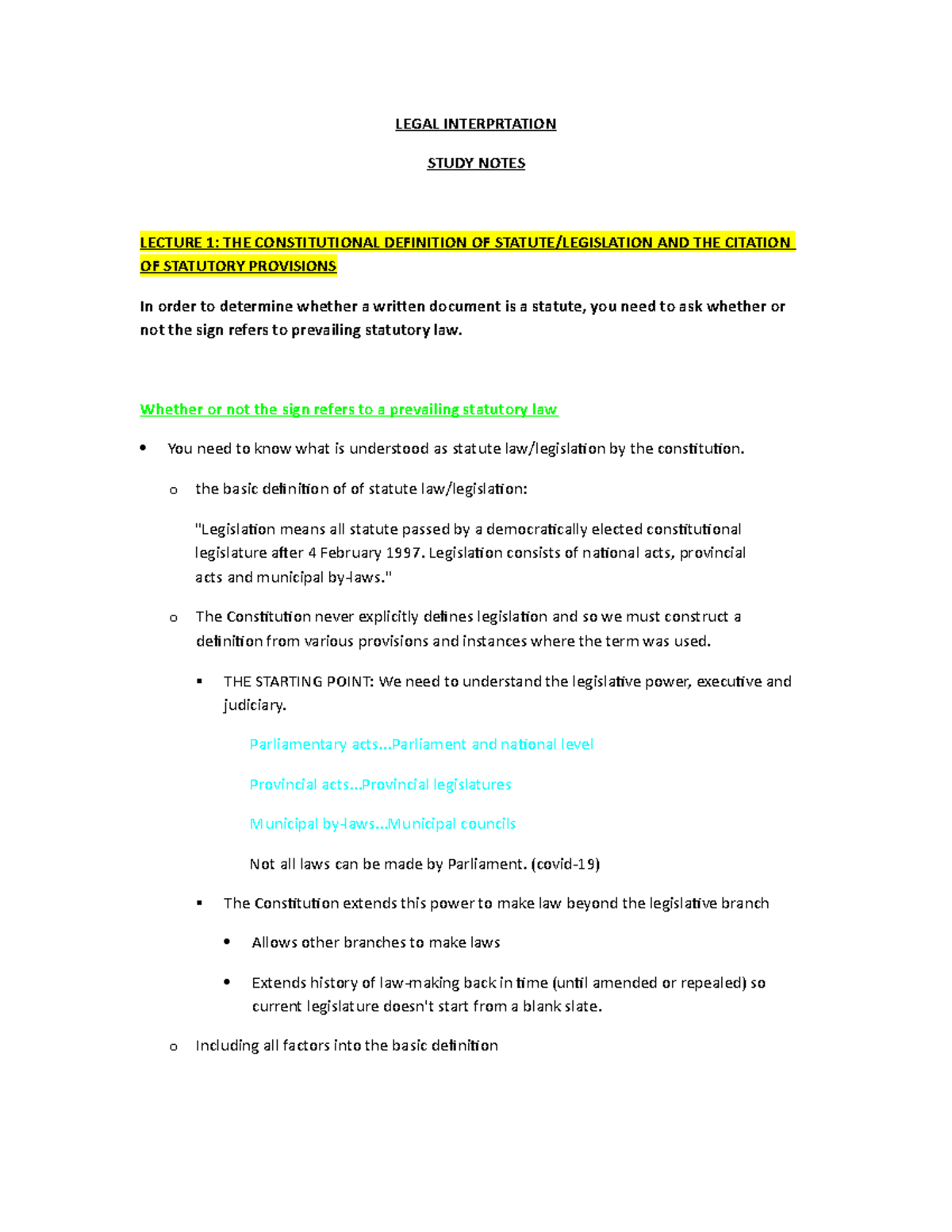 Legal Interpretation Study Notesn Study Notes/lecture Notes - LEGAL ...