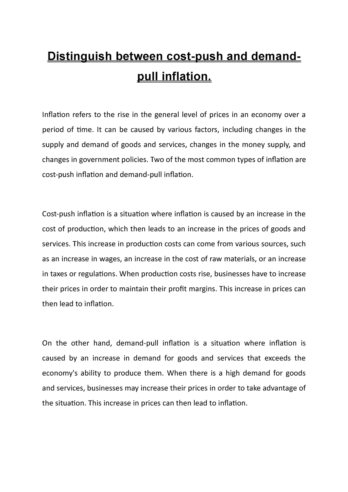 Distinguish Between Cost-push And Demand-pull Inflation - Inflation ...